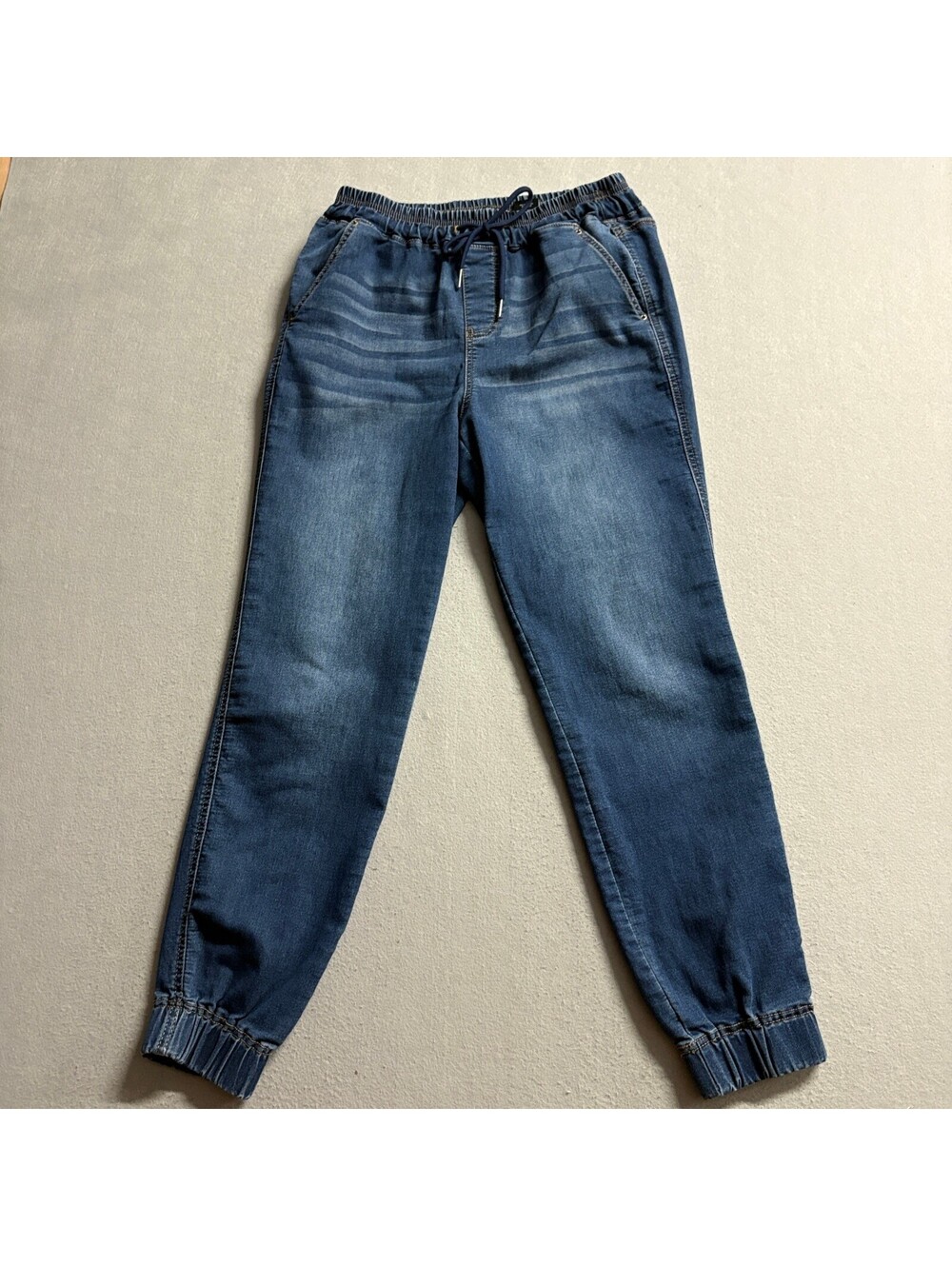 Fashion Nova Denim Joggers Womens Small Blue Elastic Drawstring Waist Jeans